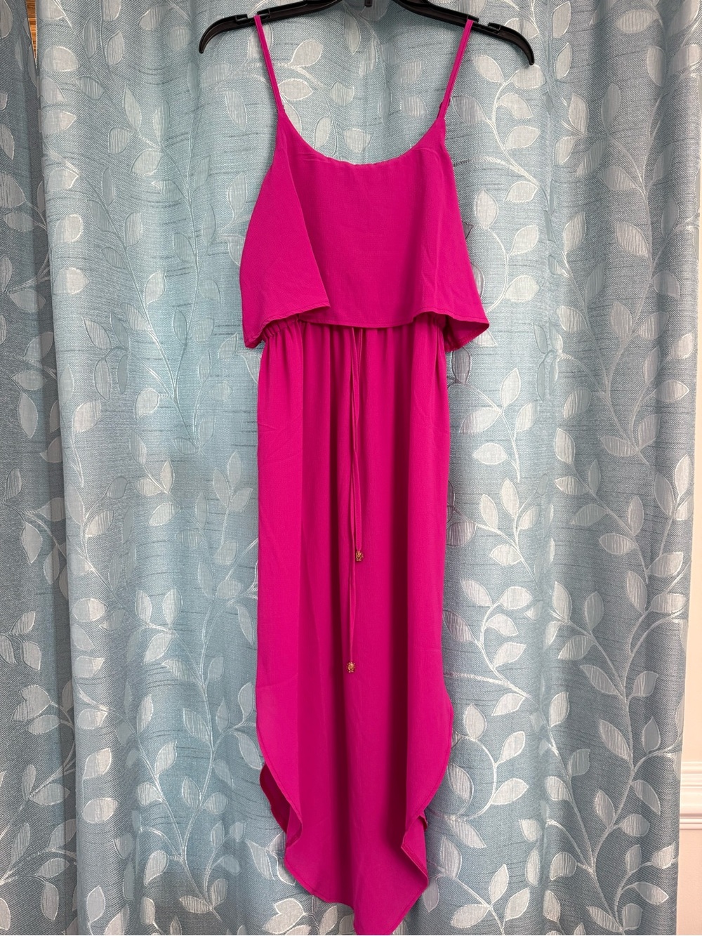 Hot Pink Spaghetti-Strap Maxi Dress with Drawstring Waist
